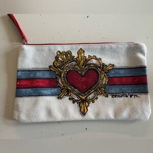 Brighton White Canvas Pouch with Gold Crest and Red Trim NEW